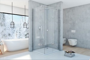 Kabina prostokątna Fresh Line 1-skrzydłowa 80x100x195 chrom szkło transparentne prawa z powłoką CleanGLASS- Darmowa dostawa