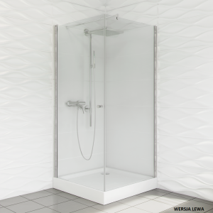 Kabina kwadratowa Duso 1-skrzydłowa 80x80x195 chrom szkło transparentne Lewa z powłoką CleanGLASS - Darmowa dostawa