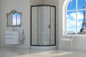 Kabina STYLIO półokrągła 1-skrzydłowa 90x90x190 czarny mat szkło transparentne z powłoką CleanGLASS - Darmowa dostawa