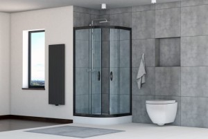 Kabina STYLIO półokrągła 90x90x190 czarny mat szkło transparentne z powłoką CleanGLASS - Darmowa dostawa