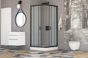 Kabina STYLIO kwadratowa 80x80x190 czarny mat szkło transparentne z powłoką CleanGLASS - Darmowa dostawa