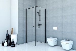 Kabina kwadratowa FRESH LINE 1-skrzydłowa 80x80x195 czarny mat szkło transparentne Lewa z powłoką CleanGLASS - Darmowa dostawa