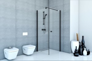 Kabina kwadratowa FRESH LINE 1-skrzydłowa 80x80x195 czarny mat szkło transparentne Prawa z powłoką CleanGLASS - Darmowa dostawa