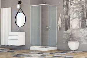 Kabina STYLIO kwadratowa 90x90x190 chrom szkło transparentne z powłoką CleanGLASS - Darmowa dostawa