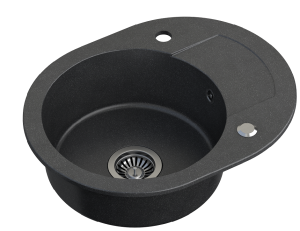 Quadron POP Zlewozmywak granitowy jednokomorowy 58,5*46*17,5 cm z ociekaczem JOHNNY 216 GRANITEQ  black dotted ze stalowym odpływem