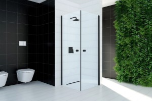 Kabina kwadratowa Fresh Line 2-skrzydłowa 80x80x195 czarny mat szkło transparentne z powłoką CleanGLASS- Darmowa dostawa