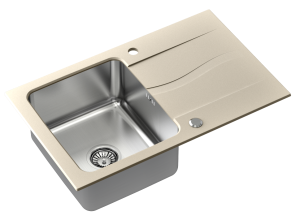 Quadron POP Zlewozmywak granitowy / stal szlachetna jednokomorowy 78*48*19 cm z ociekaczem MICHAEL 111 FUSION HARD ROCK beach ze stalowym odpływem