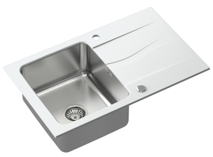 Quadron POP Zlewozmywak granitowy / stal szlachetna jednokomorowy 78*48*19 cm z ociekaczem MICHAEL 111 FUSION HARD ROCK alabaster ze stalowym odpływem