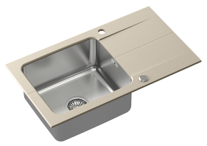 Quadron POP Zlewozmywak granitowy / stal szlachetna jednokomorowy 78*44*19 cm z ociekaczem EDWARD 111 FUSION HARD ROCK beach ze stalowym odpływem