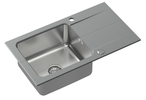 Quadron POP Zlewozmywak granitowy / stal szlachetna jednokomorowy 78*44*19 cm z ociekaczem EDWARD 111 FUSION HARD ROCK concrete ze stalowym odpływem