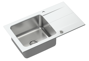 Quadron POP Zlewozmywak granitowy / stal szlachetna jednokomorowy 78*44*19 cm z ociekaczem EDWARD 111 FUSION HARD ROCK alabaster ze stalowym odpływem