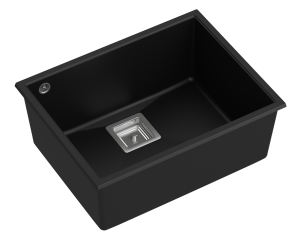 Quadron Unique Zlewozmywak granitowy jednokomorowy podwieszany 55*42*22,5 cm DAVID 50 PURE CARBON czarny mat ze stalowym odpływem-DARMOWA DOSTAWA