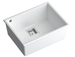 Quadron Unique Zlewozmywak granitowy jednokomorowy podwieszany 55*42*22,5 cm DAVID 50 SNOW WHITE ze stalowym odpływem-DARMOWA DOSTAWA