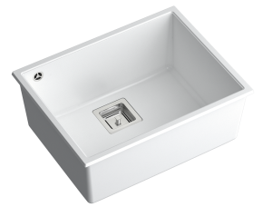 Quadron Unique Zlewozmywak granitowy jednokomorowy podwieszany 55*42*22,5 cm DAVID 50 SNOW WHITE ze stalowym odpływem-DARMOWA DOSTAWA