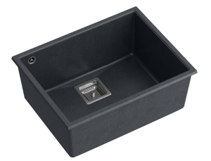 Quadron Unique Zlewozmywak granitowy jednokomorowy podwieszany 55*42*22,5 cm DAVID 50 BLACK DIAMOND ze stalowym odpływem-DARMOWA DOSTAWA
