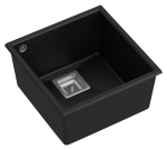 Quadron Unique Zlewozmywak granitowy jednokomorowy podwieszany 42*41*22,5 cm DAVID 40 PURE CARBON czarny mat ze stalowym odpływem-DARMOWA DOSTAWA