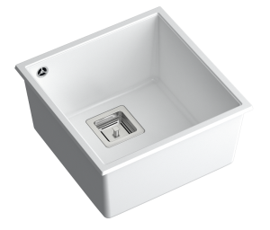 Quadron Unique Zlewozmywak granitowy jednokomorowy podwieszany 42*41*22,5 cm DAVID 40 SNOW WHITE ze stalowym odpływem-DARMOWA DOSTAWA
