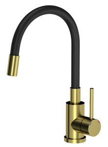 Quadron POP Bateria zlewozmywakowa stalowa MAGGIE  kolor złoty z elastyczną czarną wylewką