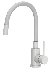 Quadron POP Bateria zlewozmywakowa stalowa MAGGIE SNOW WHITE kolor biały mat z elastyczną białą wylewką