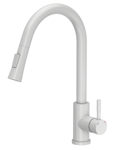 Quadron POP Bateria zlewozmywakowa stalowa JULIA SNOW WHITE  z wyciąganą wylewką kolor biały mat