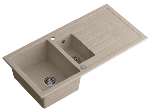 Quadron Zlewozmywak granitowy półtorakomorowy 100*50*22,5 cm z ociekaczem BRUCE 156 GRANITEQ beżowy ze stalowym odpływem