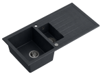 Quadron Zlewozmywak granitowy półtorakomorowy 100*50*22,5 cm z ociekaczem BRUCE 156 Quadron czarny ze stalowym odpływem