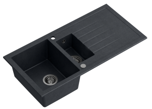 Quadron Zlewozmywak granitowy półtorakomorowy 100*50*22,5 cm z ociekaczem BRUCE 156 Quadron czarny ze stalowym odpływem