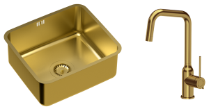 Quadron Zlewozmywak stalowy podwieszany 44*39*18 cm NICOLAS kolor złoty z baterią NATALIE Q LINE -DARMOWA DOSTAWA
