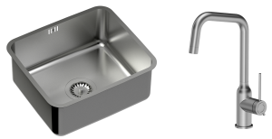 Quadron Zlewozmywak stalowy podwieszany 44*39*18 cm NICOLAS kolor stal szczotkowana z baterią NATALIE Q LINE -DARMOWA DOSTAWA