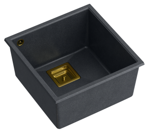 Quadron Unique Zlewozmywak granitowy jednokomorowy podwieszany 42*41*22,5 cm DAVID 40 BLACK DIAMOND ze złotym odpływem-DARMOWA DOSTAWA