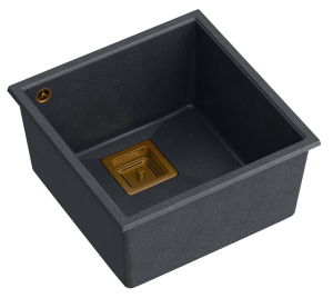 Quadron Unique Zlewozmywak granitowy jednokomorowy podwieszany 42*41*22,5 cm DAVID 40 BLACK DIAMOND z miedzianym odpływem-DARMOWA DOSTAWA