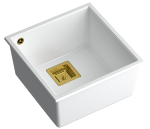 Quadron Unique Zlewozmywak granitowy jednokomorowy podwieszany 42*41*22,5 cm DAVID 40 SNOW WHITE ze złotym odpływem-DARMOWA DOSTAWA