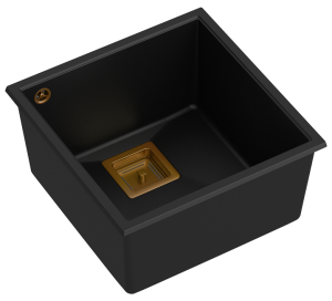 Quadron Unique Zlewozmywak granitowy jednokomorowy podwieszany 42*41*22,5 cm DAVID 40 PURE CARBON czarny mat z miedzianym  odpływem-DARMOWA DOSTAWA