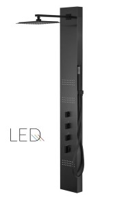Corsan - Panel prysznicowy NEO LED z mieszaczem, stal szczotkowana w kolorze czarnym - Darmowa dostawa