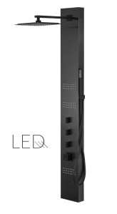 Corsan - Panel prysznicowy NEO LED z termostatem, stal szczotkowana w kolorze czarnym - Darmowa dostawa