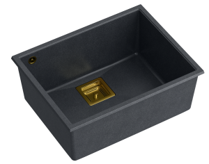 Quadron Unique Zlewozmywak granitowy jednokomorowy podwieszany 55*42*22,5 cm DAVID 50 BLACK DIAMOND ze złotym odpływem-DARMOWA DOSTAWA