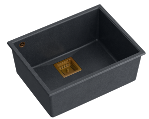 QuadronUnique Zlewozmywak granitowy jednokomorowy podwieszany 55*42*22,5 cm DAVID 50 BLACK DIAMOND z miedzianym odpływem-DARMOWA DOSTAWA