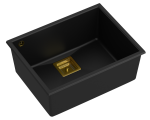 Quadron Unique Zlewozmywak granitowy jednokomorowy podwieszany 55*42*22,5 cm DAVID 50 PURE CARBON czarny mat ze złotym odpływem-DARMOWA DOSTAWA