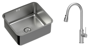 Quadron Zlewozmywak stalowy podwieszany 44*39*18 cm NICOLAS kolor stal szczotkowana z baterią JESSICA Q LINE z wyciąganą wylewką i funkcją prysznica -DARMOWA DOSTAWA