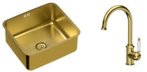 Quadron Zlewozmywak stalowy podwieszany 44*39*18 cm NICOLAS kolor złoty z baterią RACHEL Q LINE-DARMOWA DOSTAWA