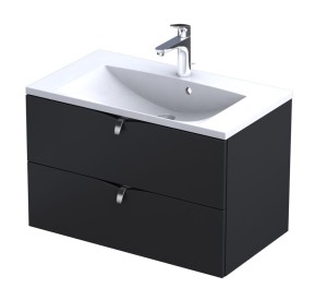 Oristo Szafka wisząca SIENA 80 cm z umywalką AMELIA, CZARNY MAT OR45-SD2S-80-8 + UME-AM-80-92-DARMOWA DOSTAWA