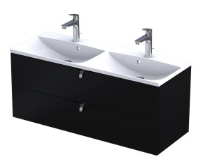 Oristo Szafka wisząca SIENA 120 cm z umywalką podwójną AMELIA, CZARNY MAT OR45-SD2S-120-8 + UME-AM-120-92-D-DARMOWA DOSTAWA