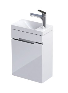 Oristo Szafka wisząca SILVER UNI 40 cm z umywalką z formowanego marmuru, BIAŁY POŁYSK, LISTWA CHROM OR33-ZD1D-40-1