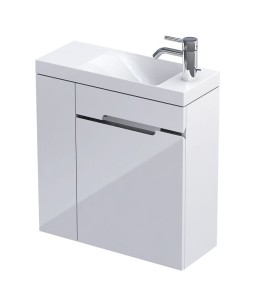 Oristo Szafka wisząca SILVER UNI 55 cm z umywalką z formowanego marmuru, LEWA BIAŁY POŁYSK, LISTWA CHROM OR33-ZD2D-55-1-L