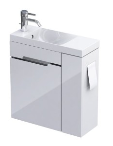Oristo Szafka wisząca SILVER UNI 55 cm z umywalką z formowanego marmuru, PRAWA BIAŁY POŁYSK, LISTWA CHROM OR33-ZD2D-55-1-P