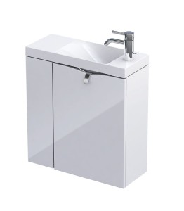 Oristo Szafka wisząca SIENA 55 cm z umywalką z formowanego marmuru, LEWA BIAŁY POŁYSK OR45-ZD2D-55-1-L