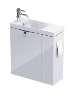 Oristo Szafka wisząca SIENA 55 cm z umywalką z formowanego marmuru, PRAWA BIAŁY POŁYSK OR45-ZD2D-55-1-P
