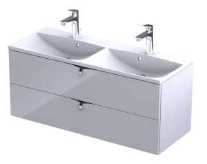 Oristo Szafka wisząca SIENA 120 cm z umywalką podwójną AMELIA, BIAŁY POŁYSK OR45-SD2S-120-1 + UME-AM-120-92-D-DARMOWA DOSTAWA