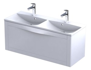 Oristo Szafka wisząca SKAGEN 120 cm z umywalką podwójną AMELIA, BIAŁY MAT OR49-SD1S-120-2 + UME-AM-120-92-D-DARMOWA DOSTAWA