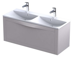 Oristo Szafka wisząca SKAGEN 120 cm z umywalką podwójną AMELIA, PIASKOWY MAT OR49-SD1S-120-10 + UME-AM-120-92-D-DARMOWA DOSTAWA